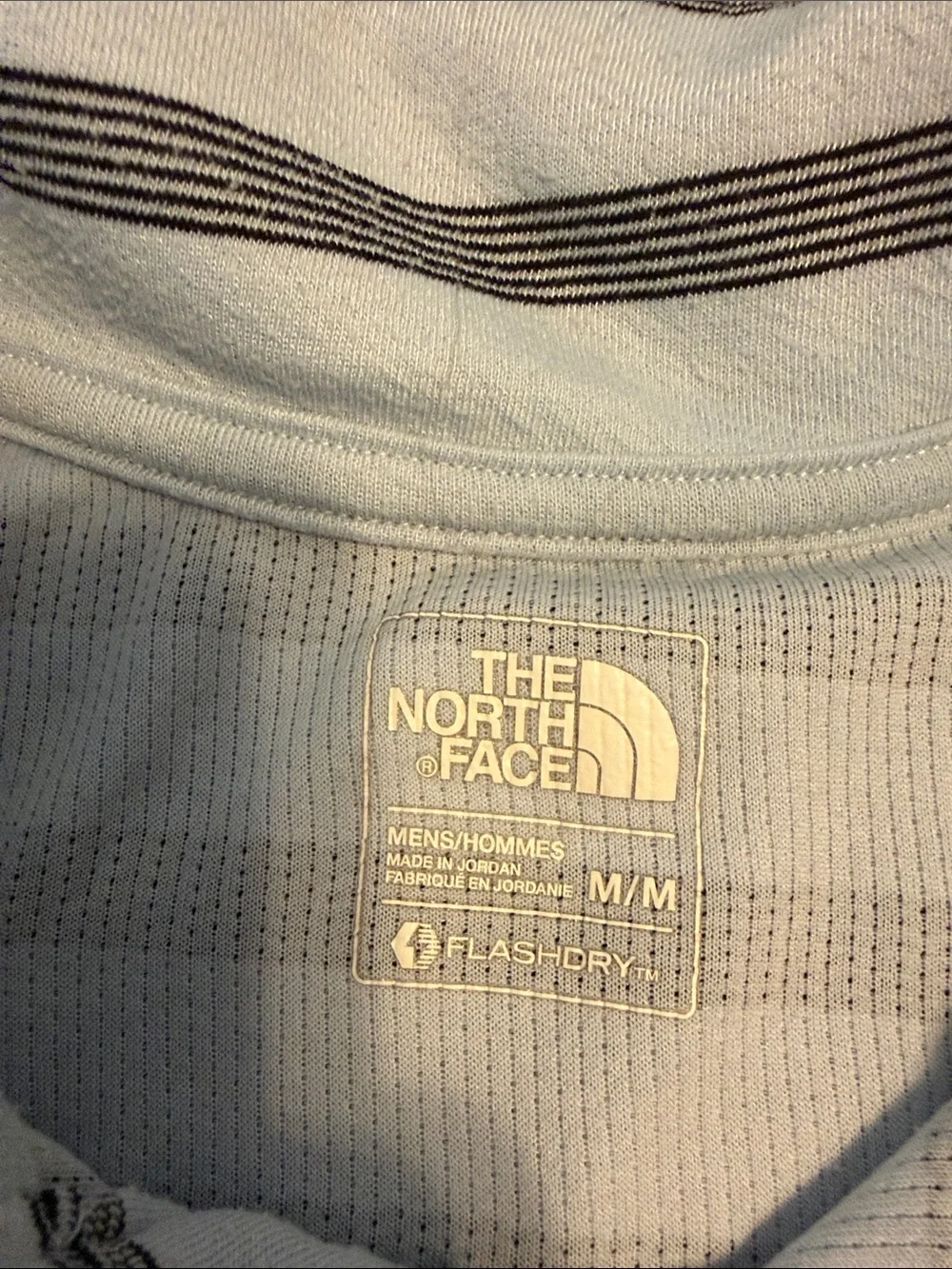 The North Face Men's Light Blue and Black Striped Polo